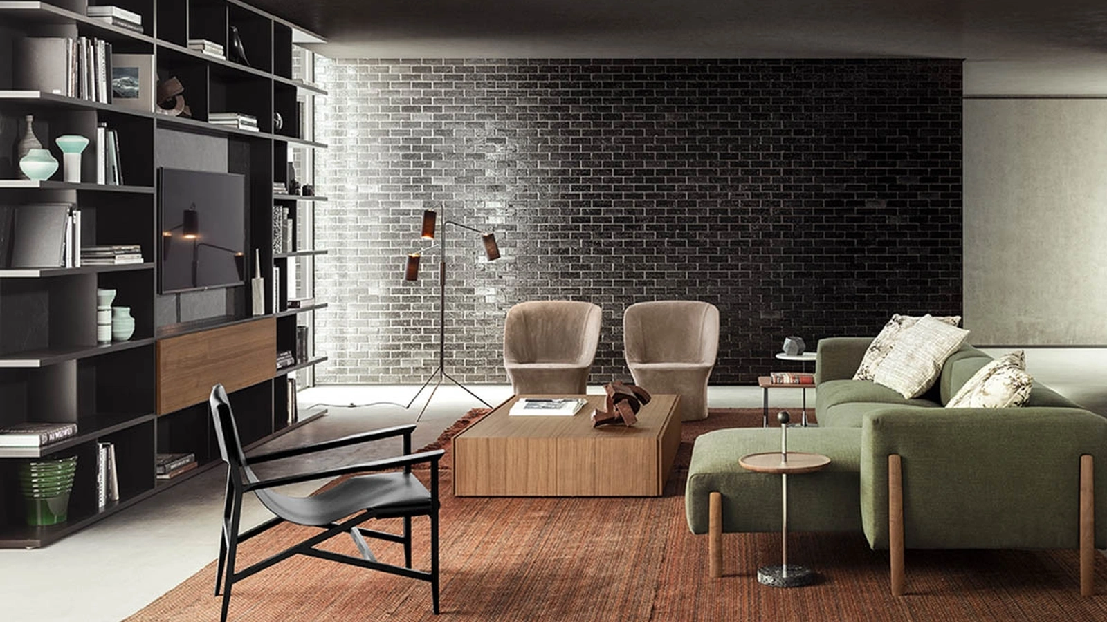 Poltroncina Isotta in cuoio con struttura in laccato Nero opaco di Pianca