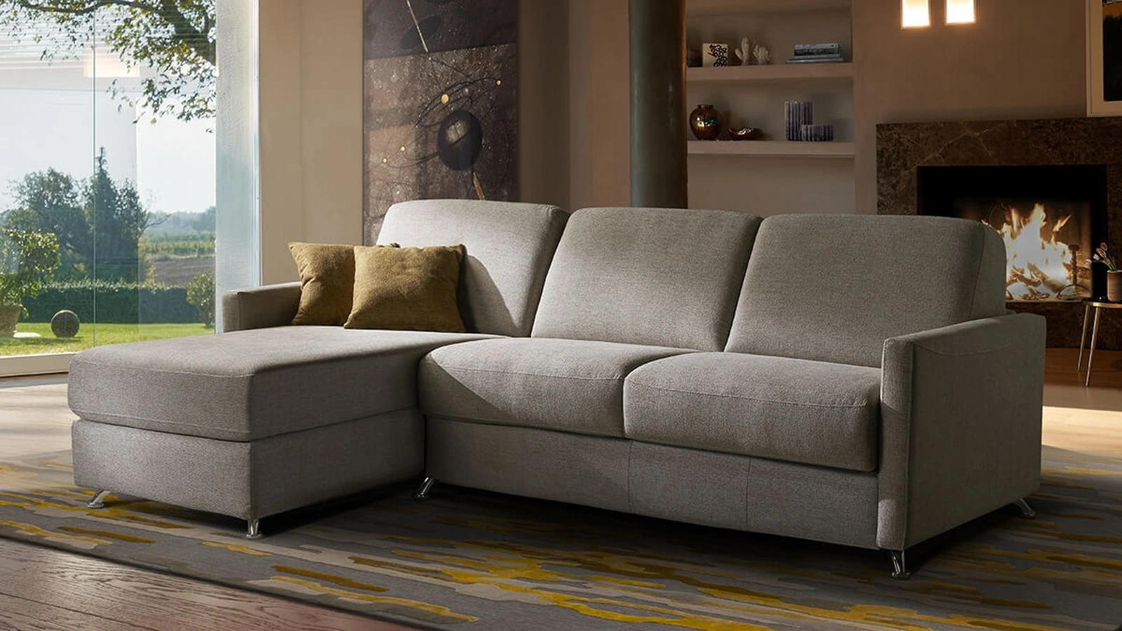 Divano Letto in tessuto con penisola Ambrogio di Vitarelax