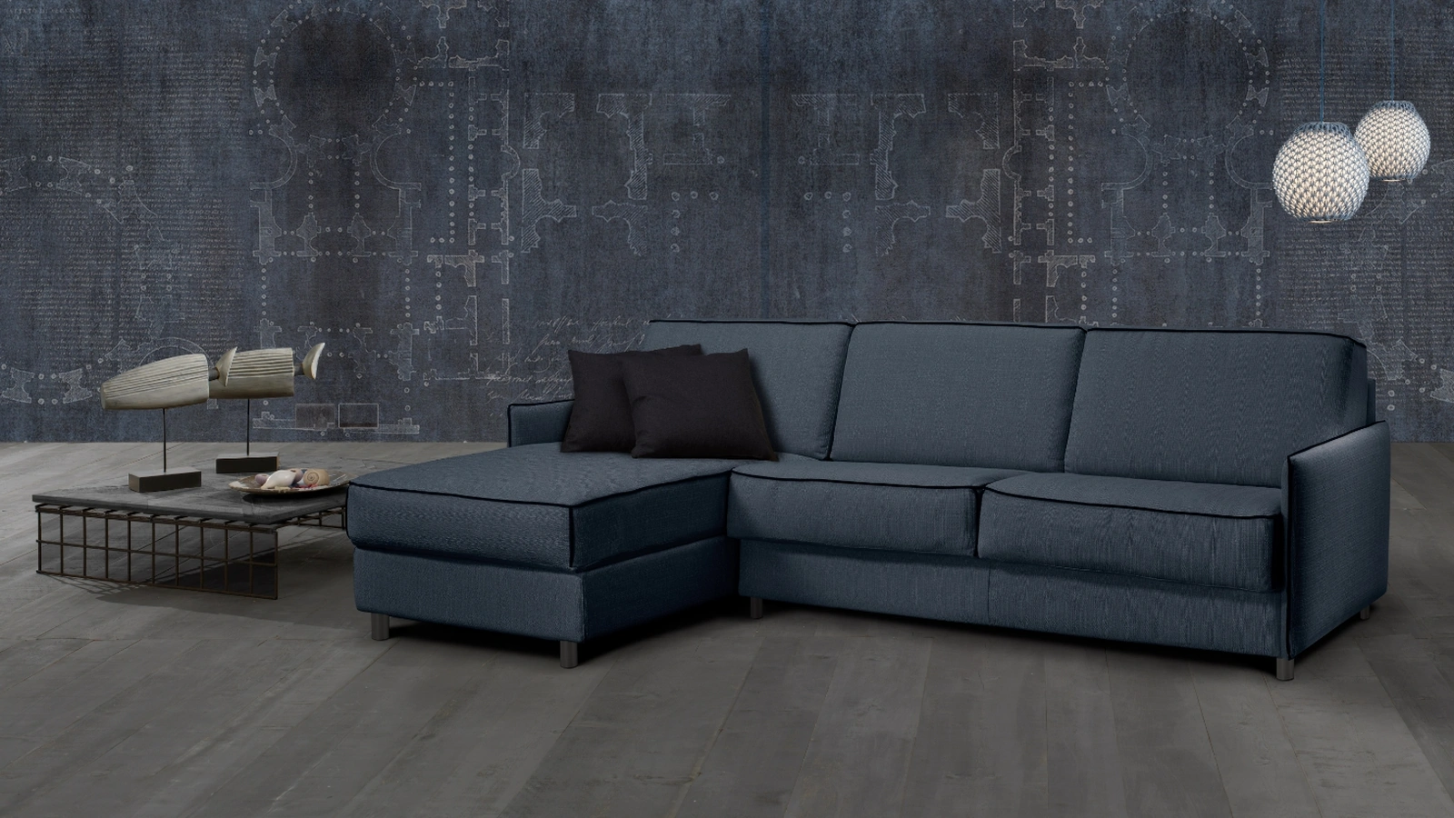 Divano Letto in tessuto con penisola Artico di Excò