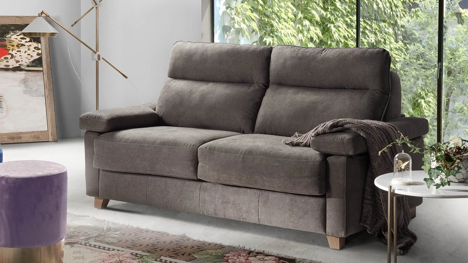 Divano Letto lineare in tessuto con piedi in legno Bogart di Vitarelax