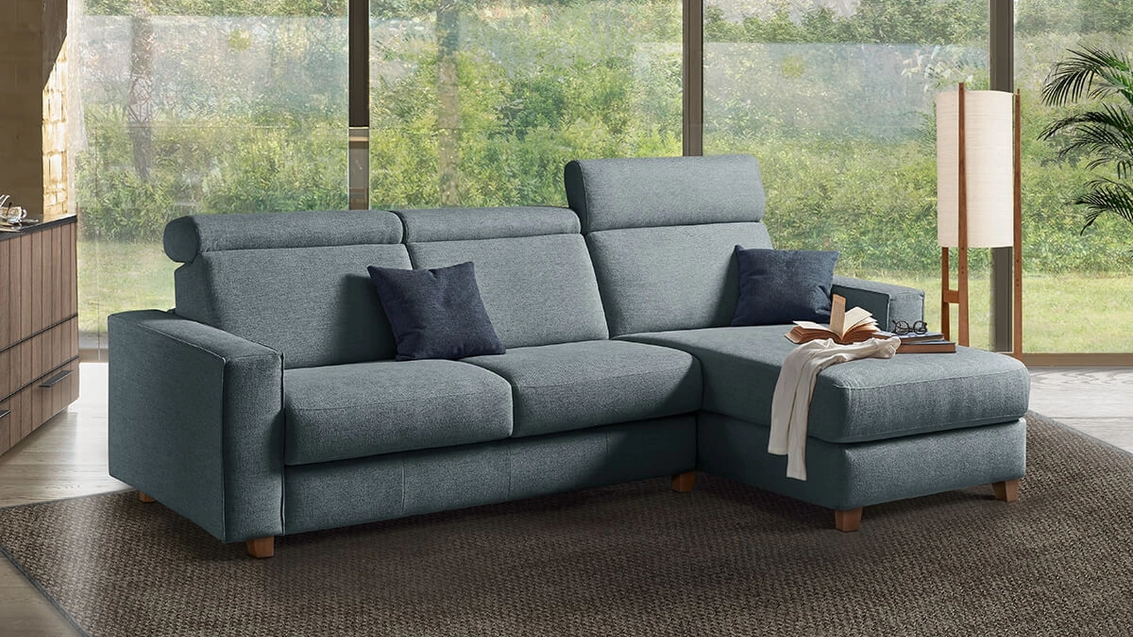 Divano Letto in tessuto con penisola Como di Vitarelax