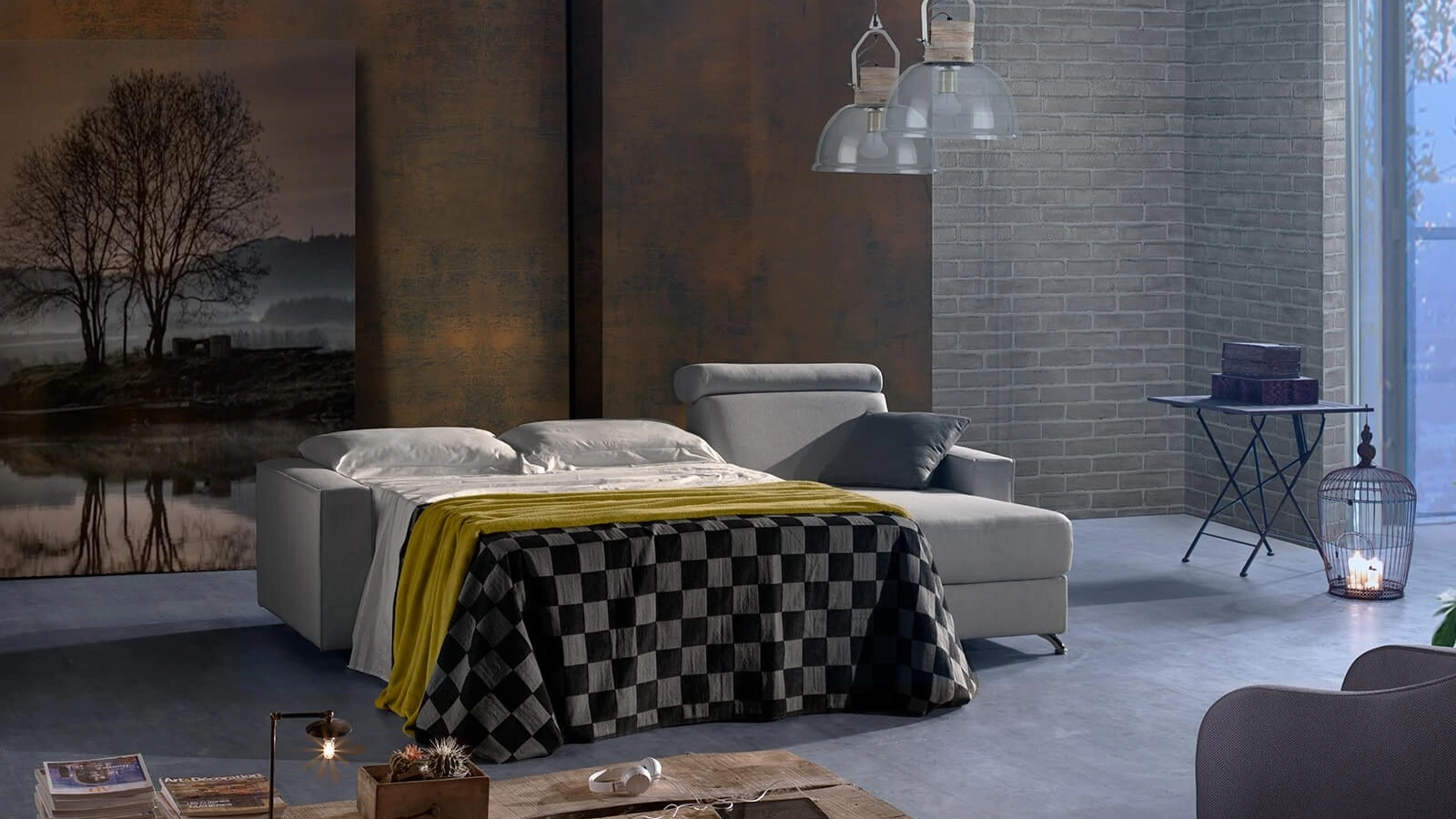 Divano Letto matrimoniale in tessuto con penisola Como di Vitarelax