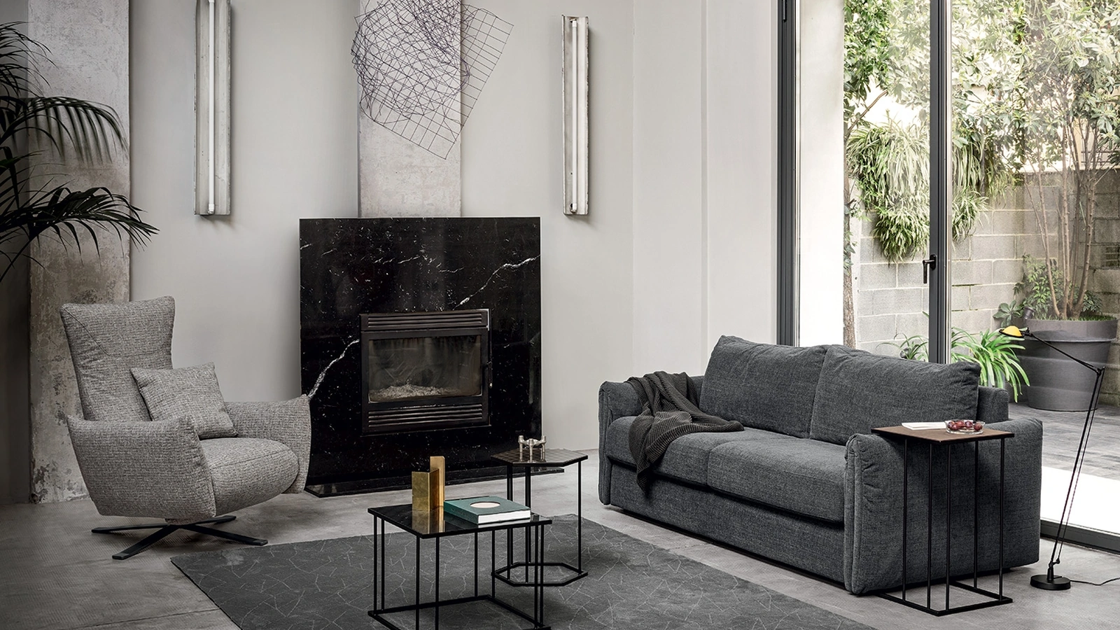 Divano Letto lineare in tessuto Darwin di Calligaris