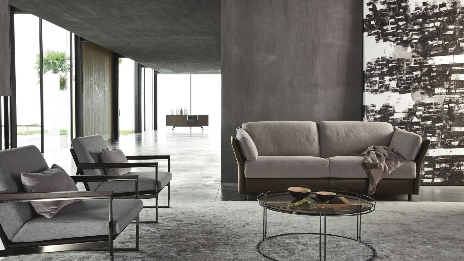 Divano Letto in tessuto con struttura a vista in cuoio Kanaha 2|0 di Ditre Italia