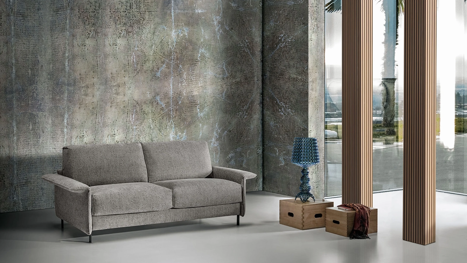 Divano Letto di design lineare in tessuto color tortora Fez di Excò