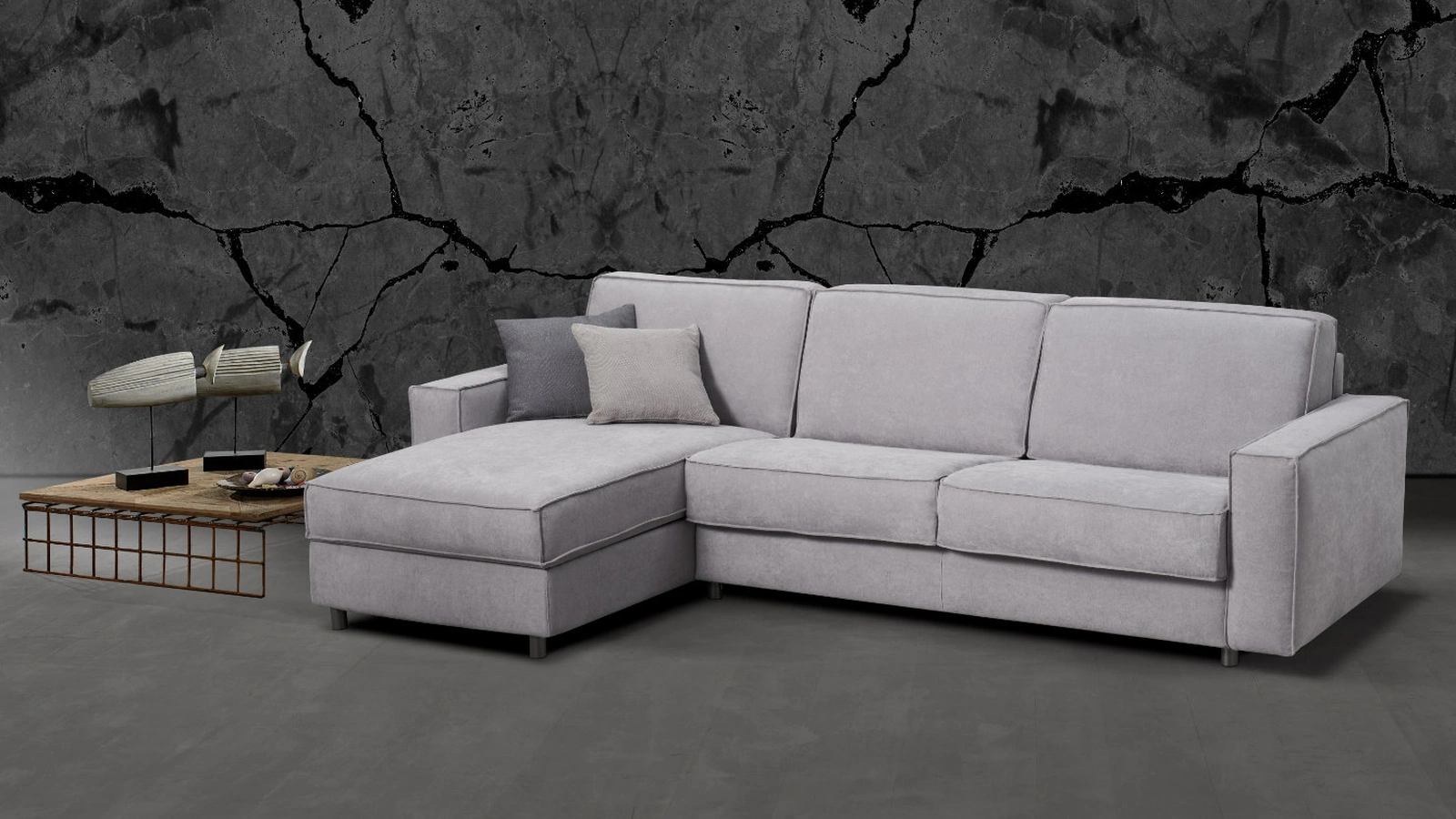 Divano Letto in tessuto con penisola Giocco di Excò