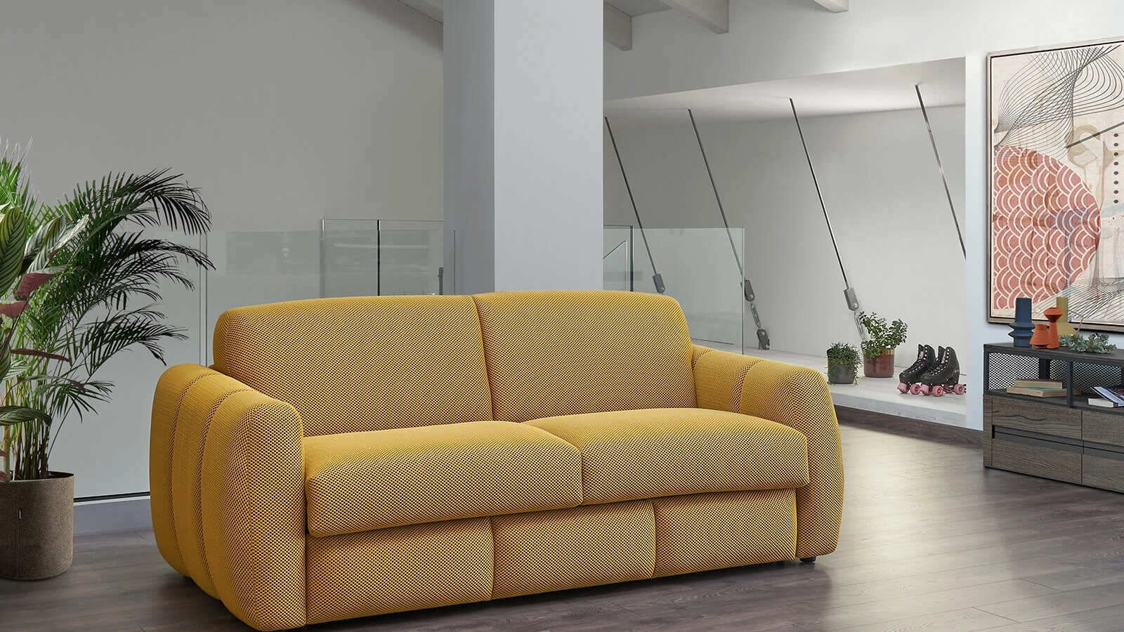 Divano Letto lineare in tessuto imbottito Soleado di Vitarelax