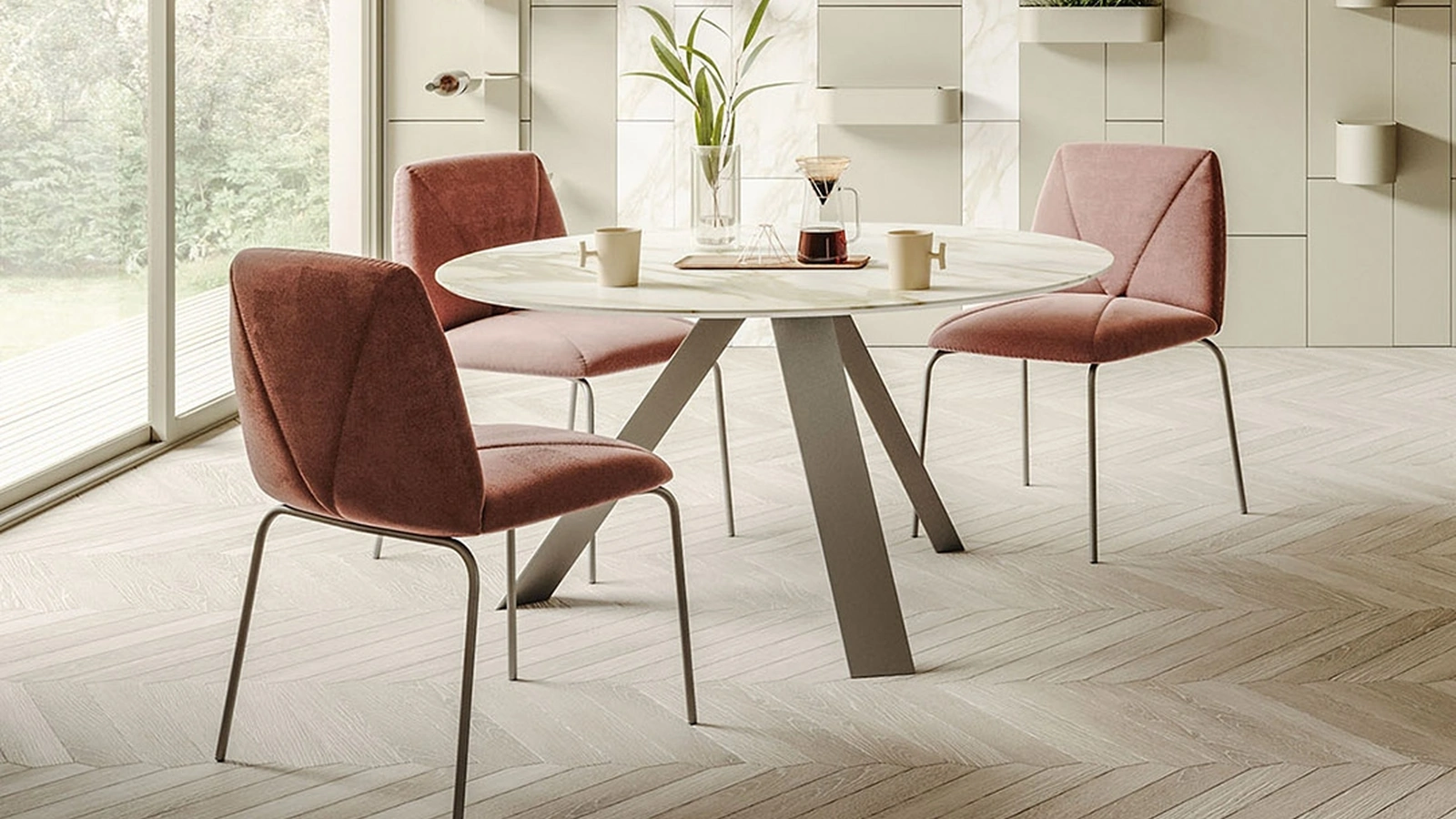 Sedia Mantra in velluto con gambe in metallo di Ronda Design