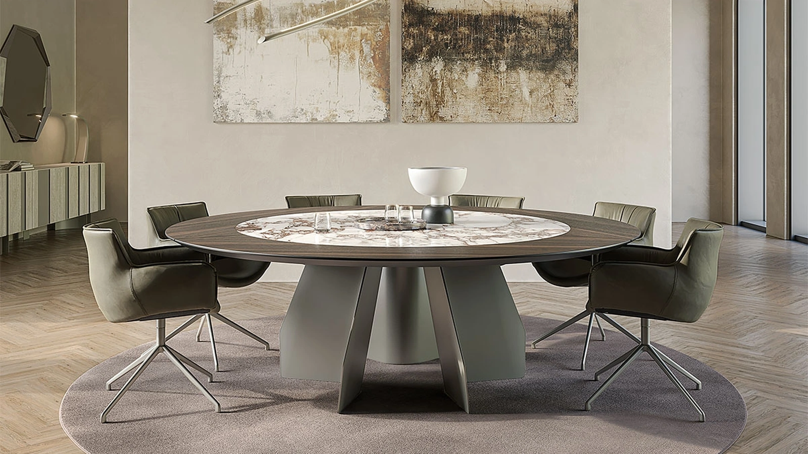 Tavolo con top in legno e ceramica Senator Ker-Wood Round di Cattelan Italia