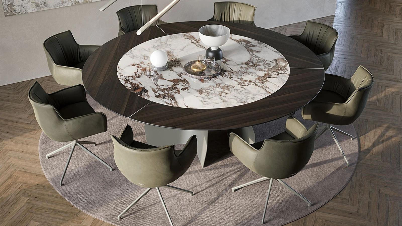 Tavolo con top in legno e ceramica Senator Ker-Wood Round di Cattelan Italia