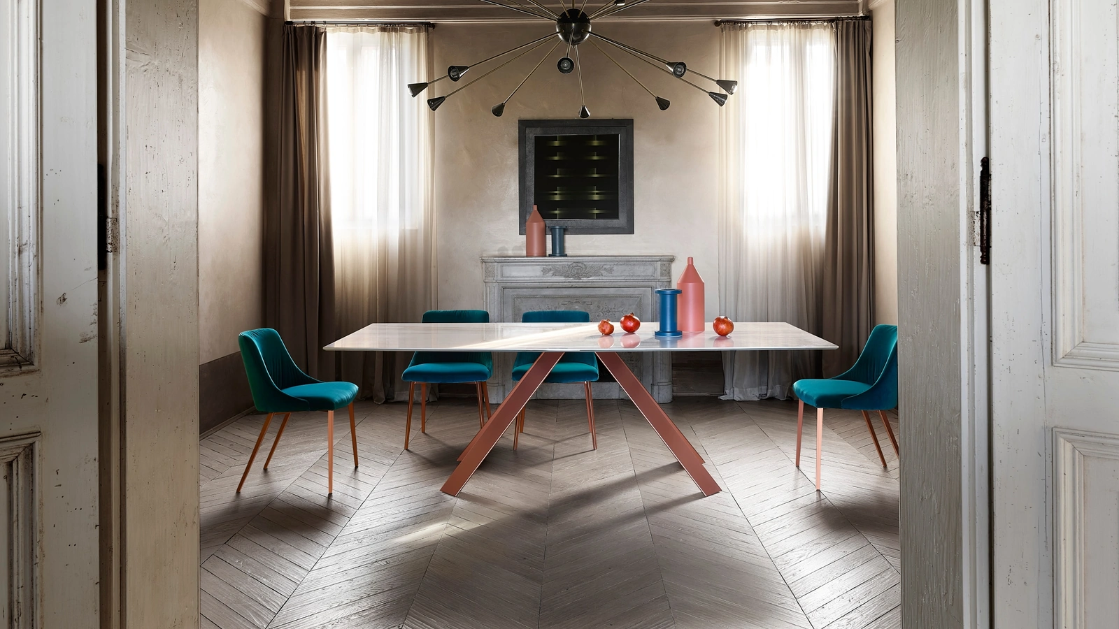 Tavolo Ki con top in ceramica e base in metallo verniciato di Ronda Design