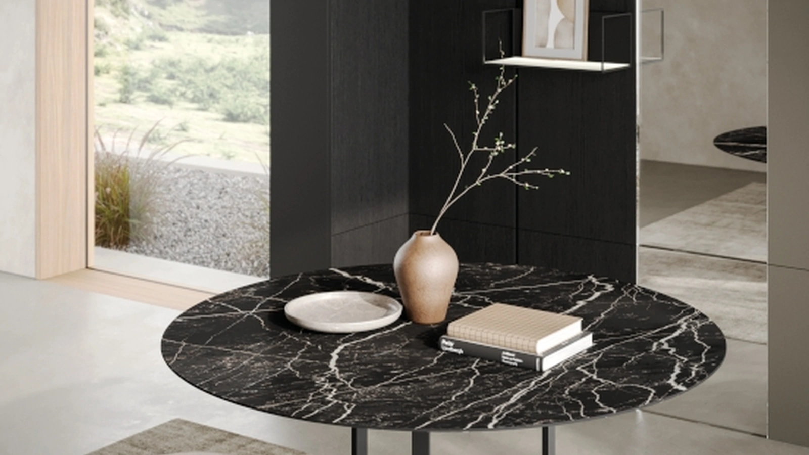 Tavolo rotondo Twirl con top in ceramica e base in metallo di Ronda Design