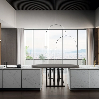 Cucina Moderna con penisola Kronos 03 in laminam di Arredo3