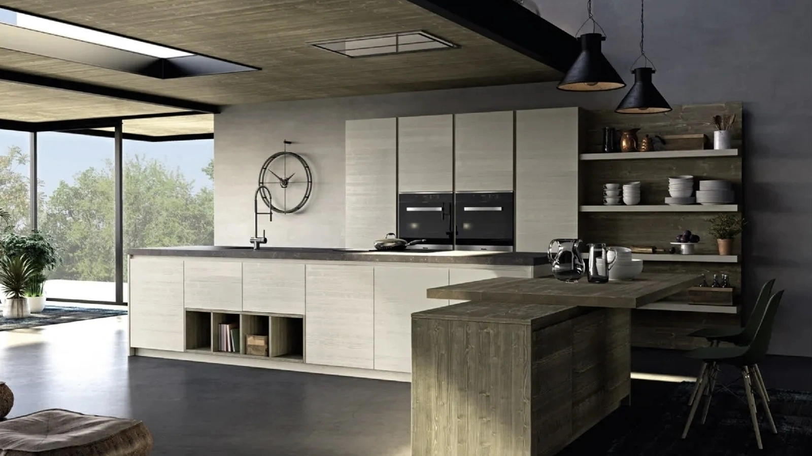 Cucina Moderna in legno di abete grigio con isola Mood 01 di Fratelli Mirandola