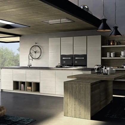 Cucina Moderna in legno di abete grigio con isola Mood 01 di Fratelli Mirandola