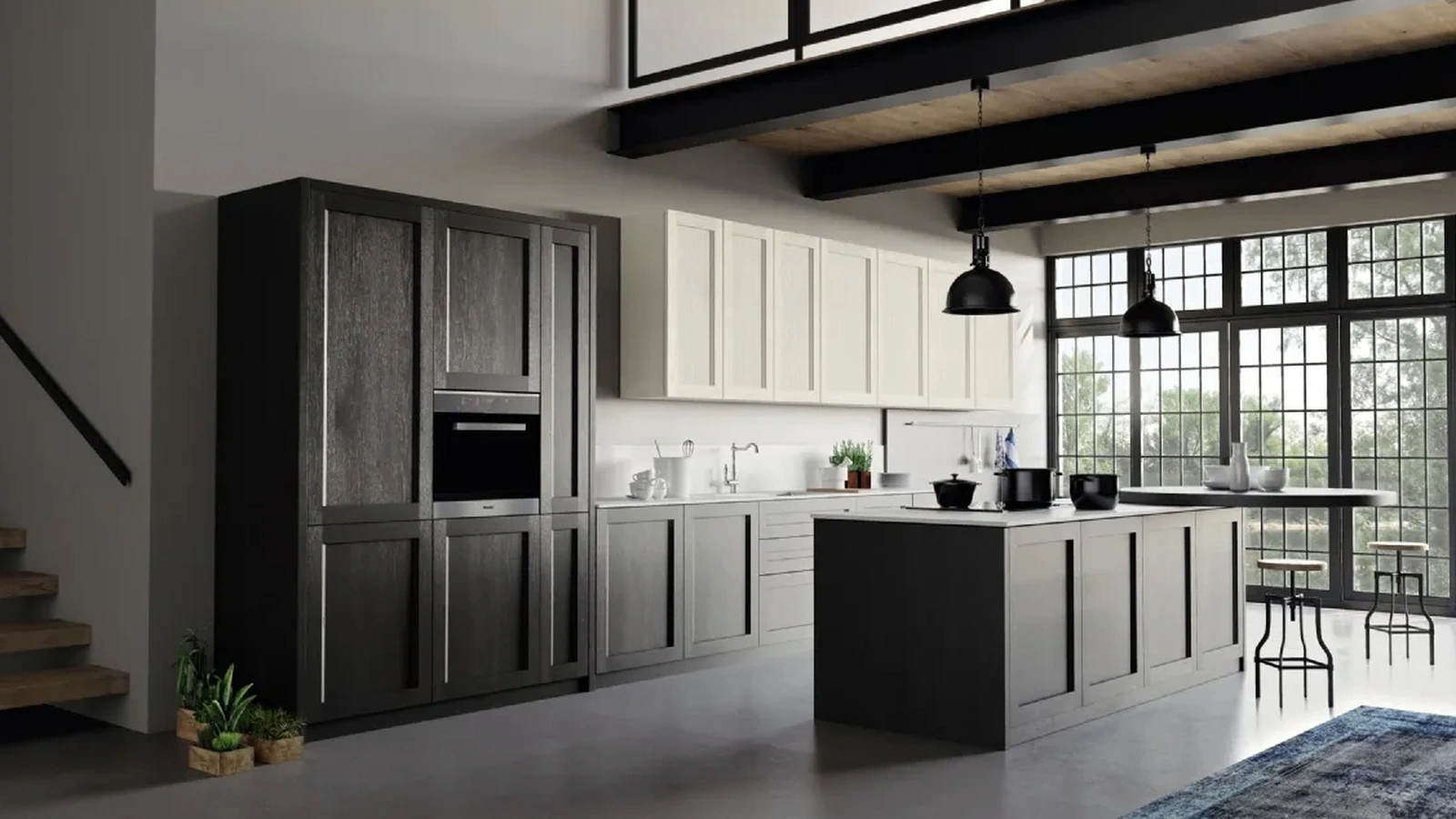 Cucina Moderna con isola in legno laccato opaco Old England 01 di Fratelli Mirandola