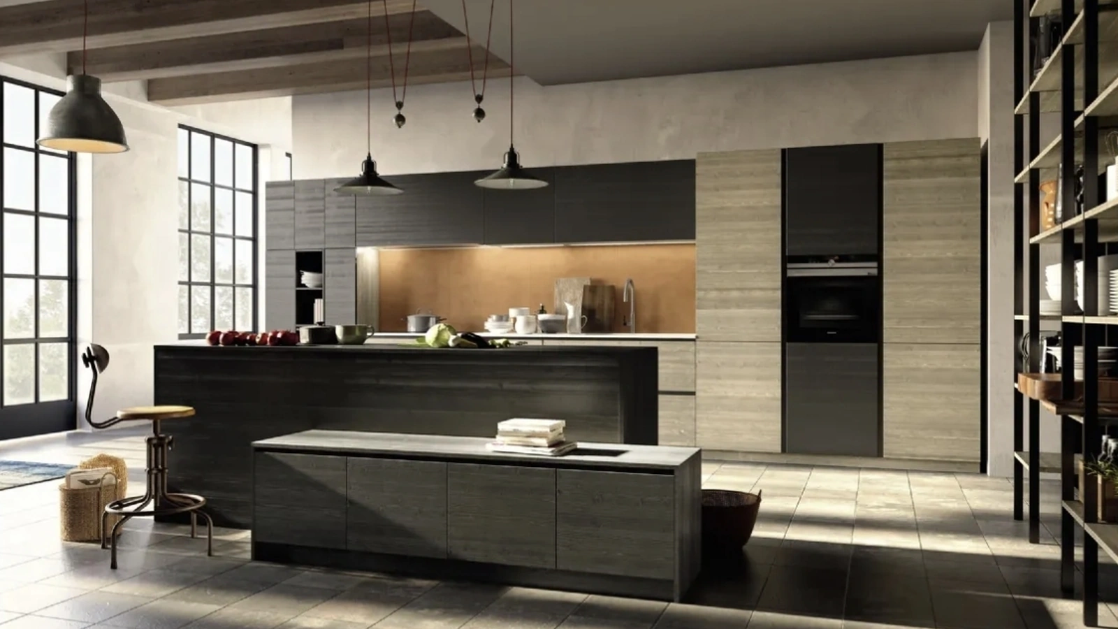 Cucina su misura in legno con isola Mood 2 di Fratelli Mirandola