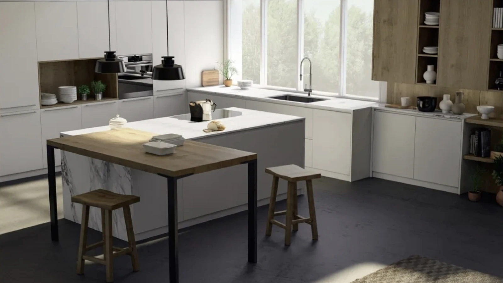 Cucina su misura con isola New Time e New Time Gola di Fratelli Mirandola