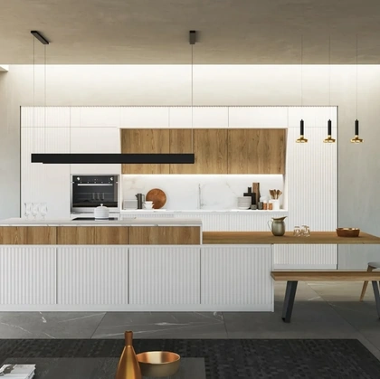 Cucina su misura Wave 03 in laccato e legno di Fratelli Mirandola