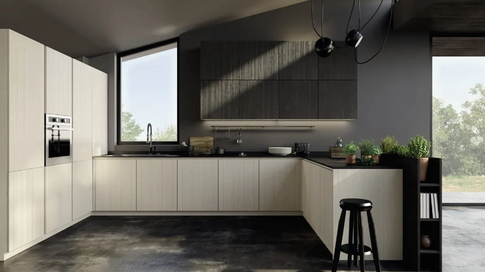 Cucina su misura elegante ad angolo in legno di abete spazzolato New Step 03 di Mirandola