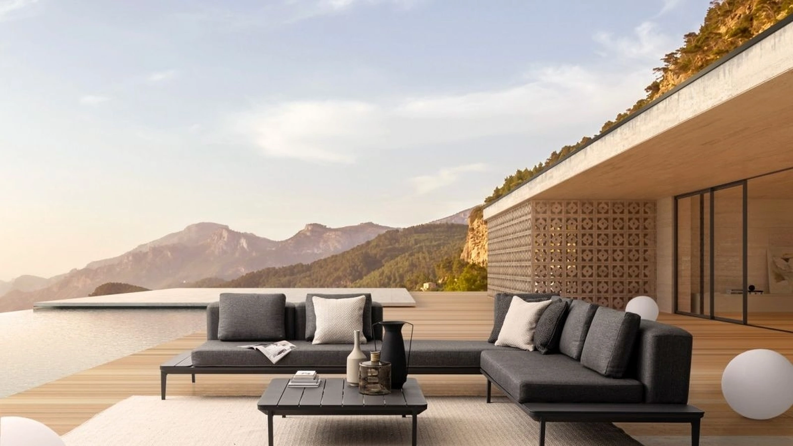 Divano angolare in tessuto con tavolino in alluminio Matrix di Bizzotto