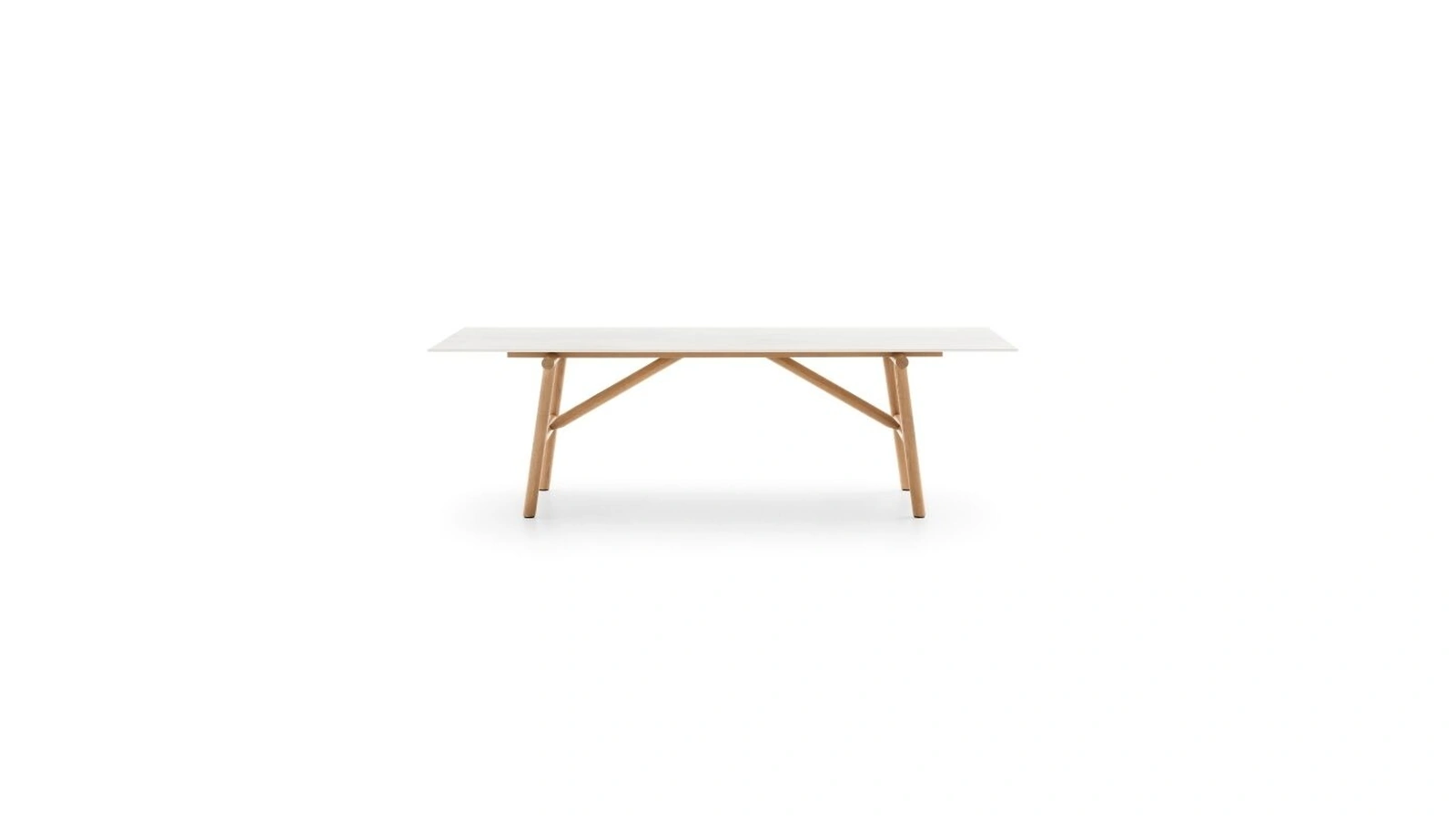 Tavolo Isamu con top in gres Calce Bianca e base in legno di Ditre Italia