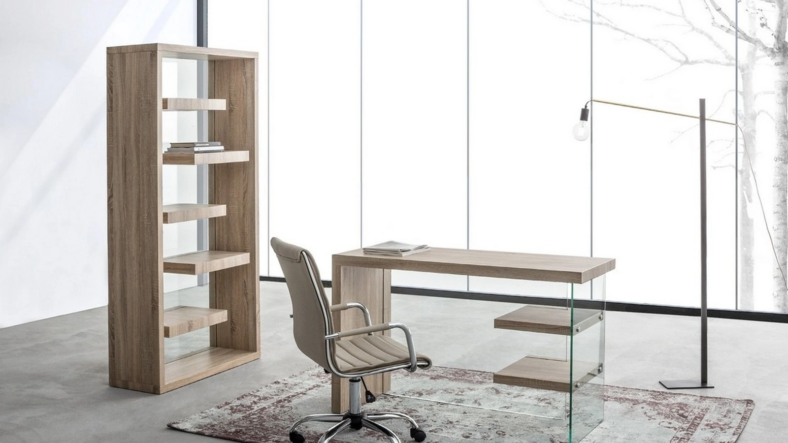 Scrivania Operativa finitura effetto legno e vetro Bilbao di Bizzotto
