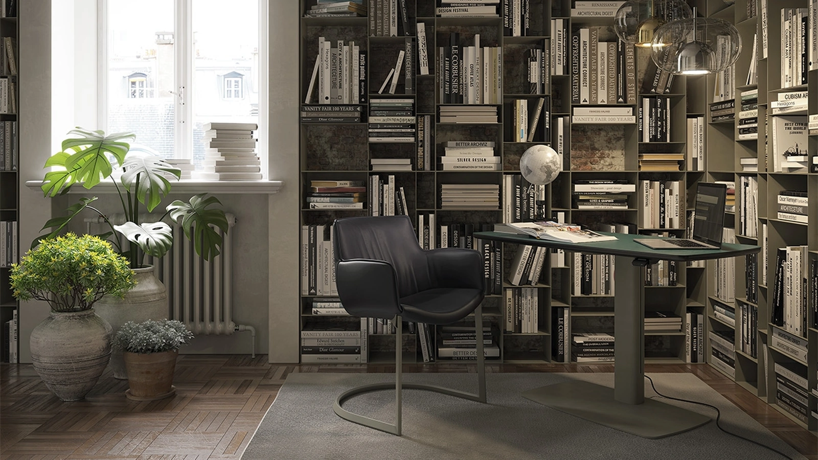 Scrivania Operativa in pelle e metallo Runner Leather di Cattelan Italia